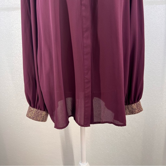 Metaphor Burgandy Dark  Red Semi Sheer Buttom Down Top SIZE XL - Picture 4 of 17